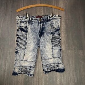 Denim & Rivets Acid Wash Moto Bermuda Shorts Size 16